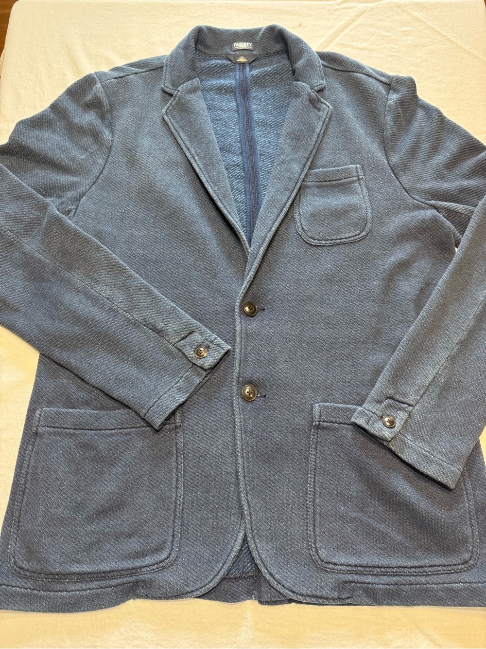 Faherty Reserve Men’s Large Navy Knit Cotton Blazer Sport Coat Unstructured 100%
